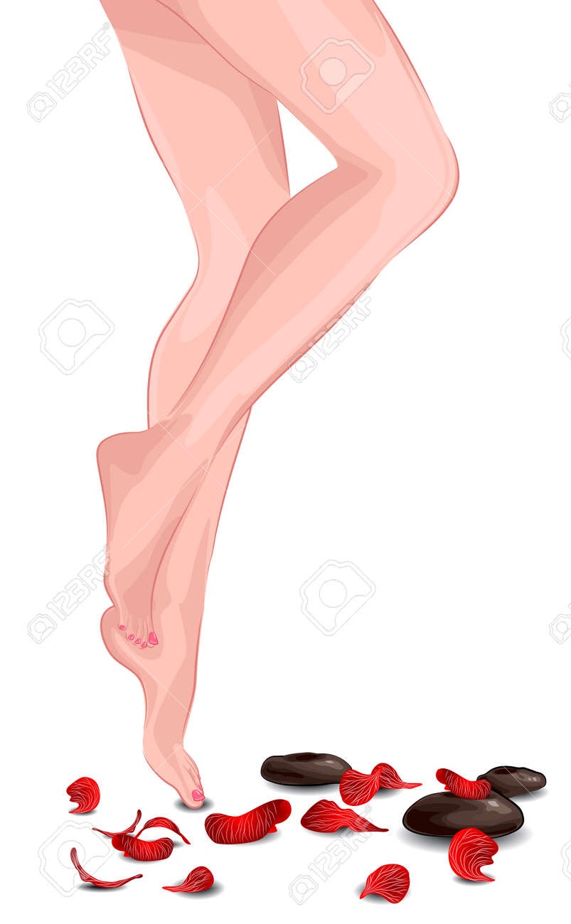 Drawing stockings on a naked body red pedicure drawing