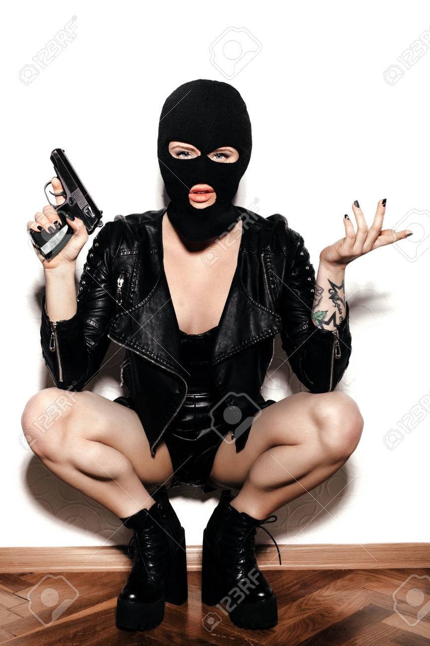 Girl in leather gloves