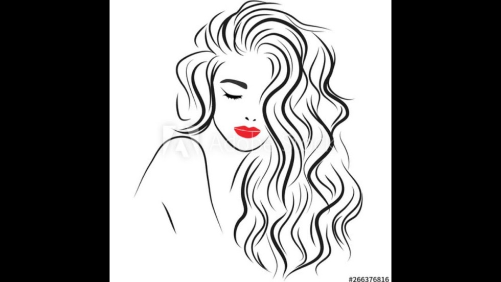 Sketch of a girl with curly hair