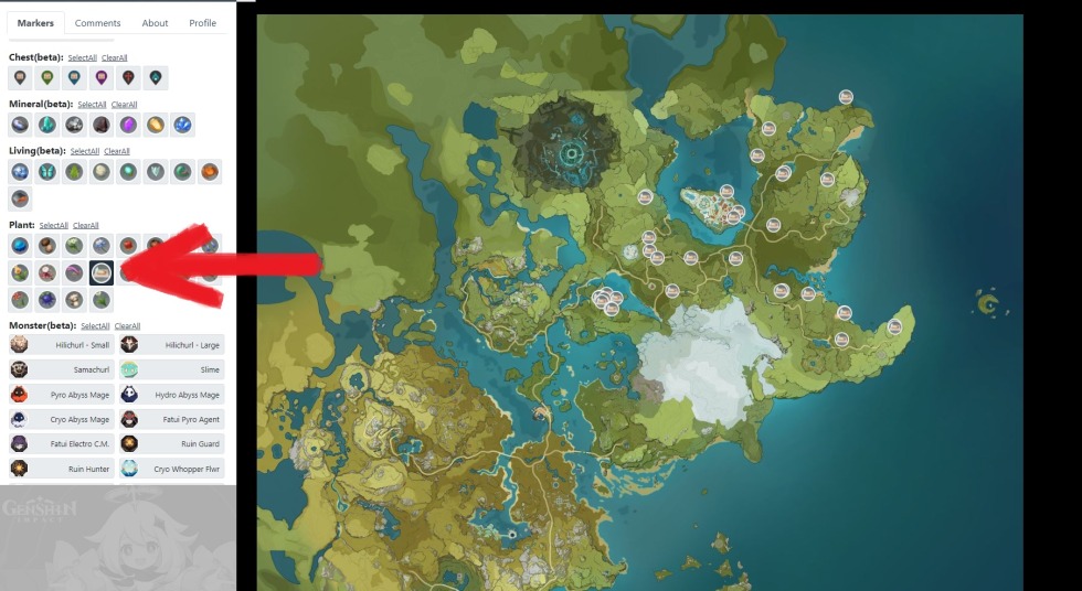 Genshin Impact dandelions Map where