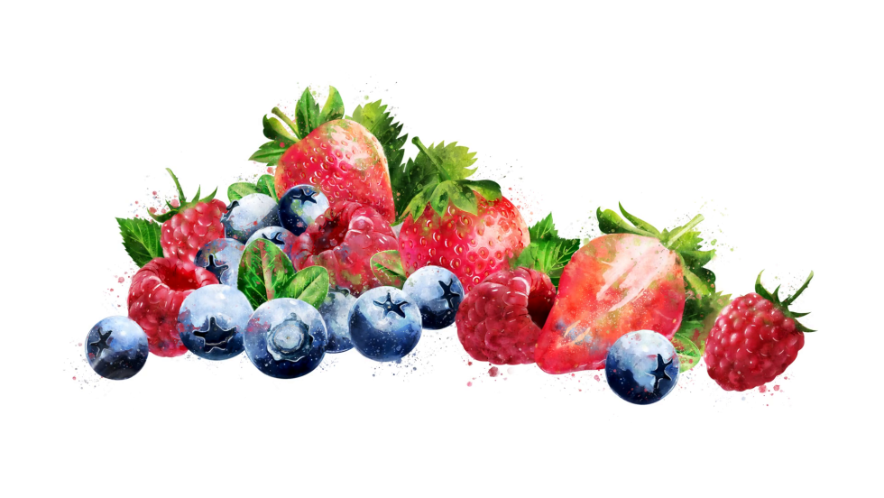 Strawberry Raspberry Blue Watercolor