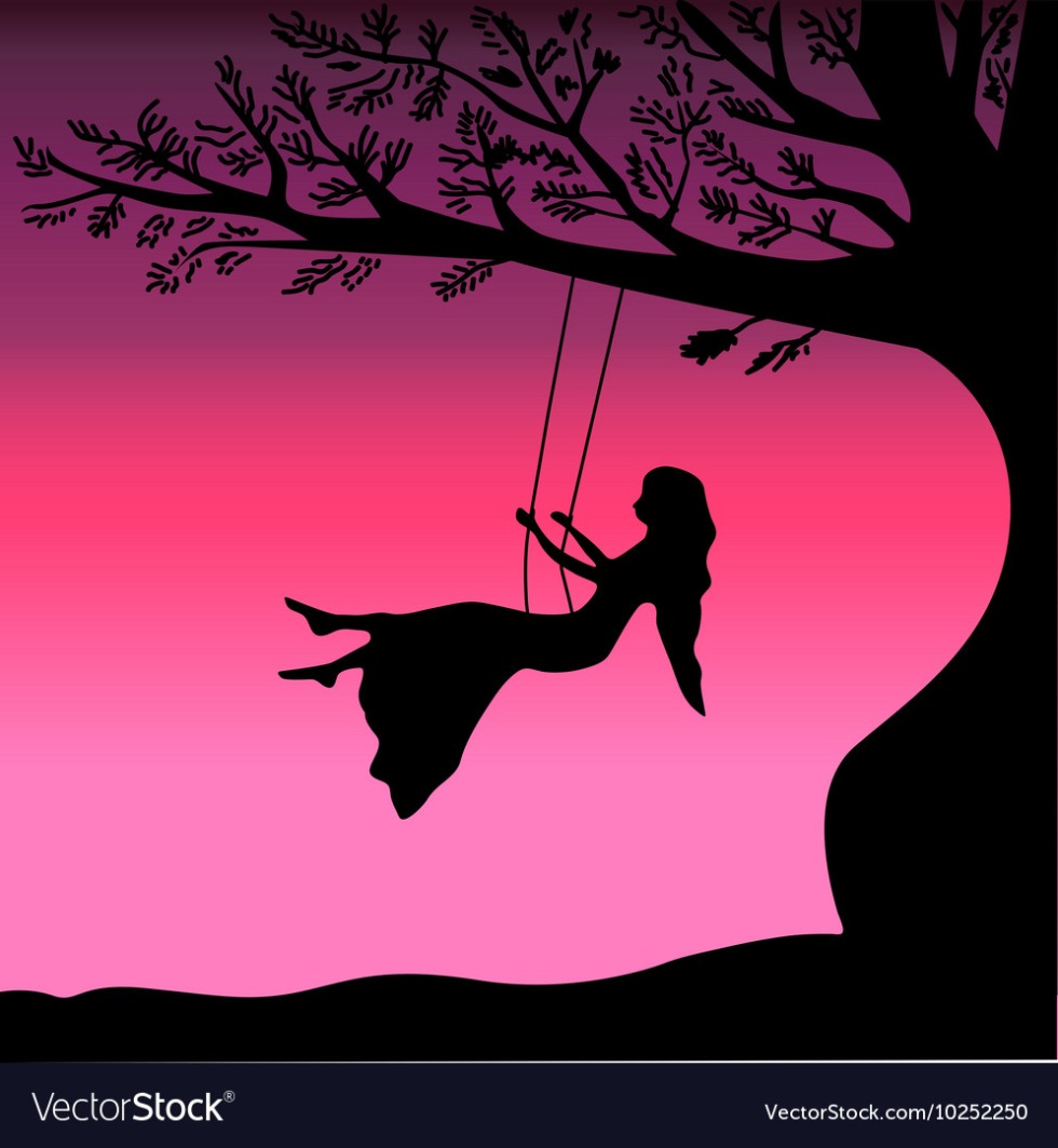 Girl on a swing silhouette