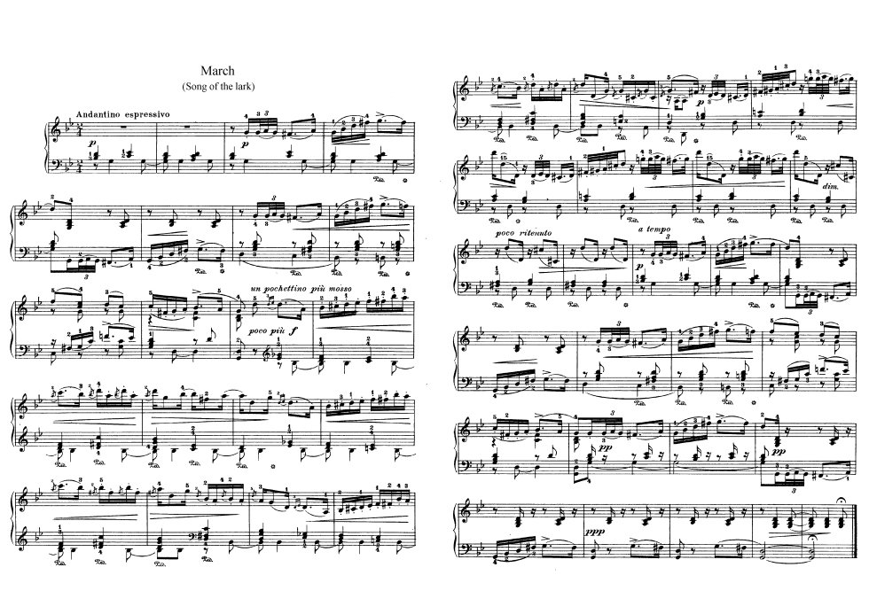 Tchaikovsky March notes for piano