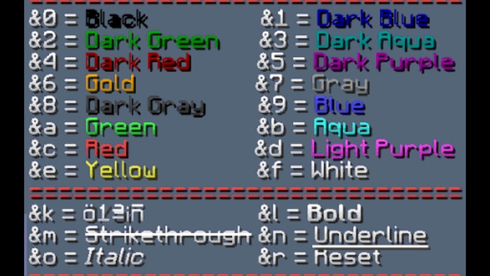 Minecraft colors table