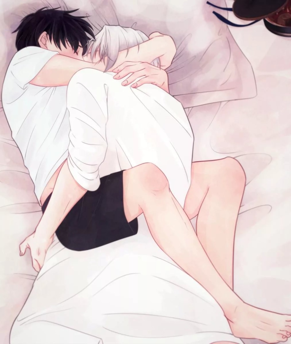 Anime hug in bed