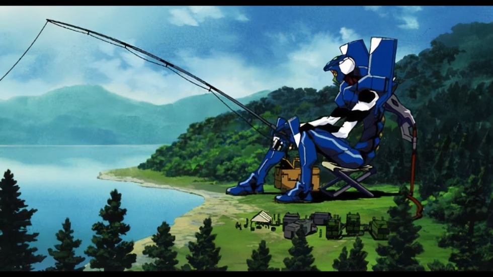 Rei is fishing Evangelion