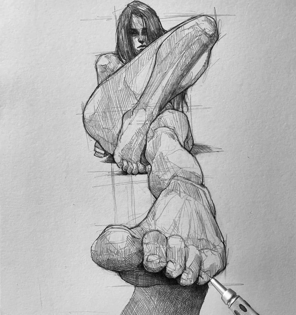 The guy strokes the girl on the back