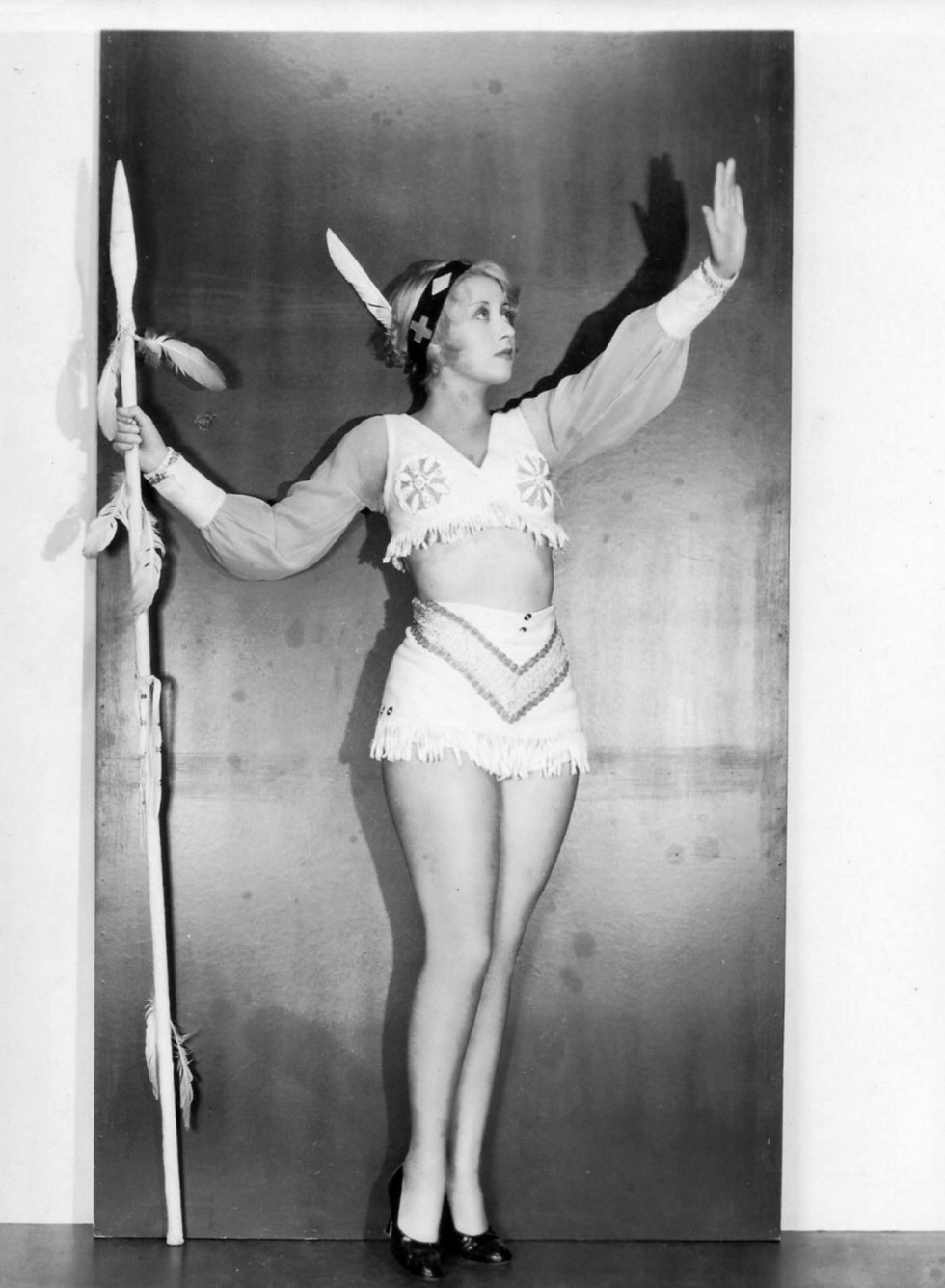 Joan Blondelel in a swimsuit