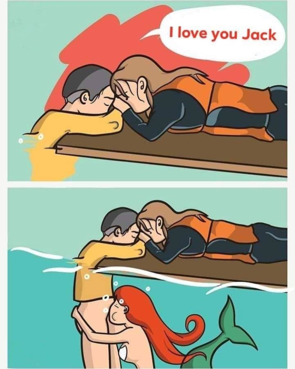 Memes about the Titanic with a mermaid