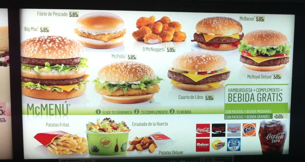McDonald's menu in Spain