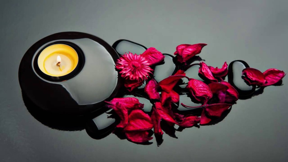 Wallpaper black stones red rose