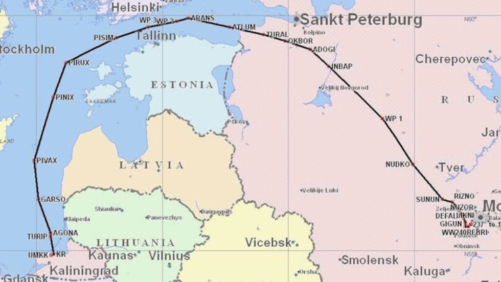 Aircraft route to Kaliningrad