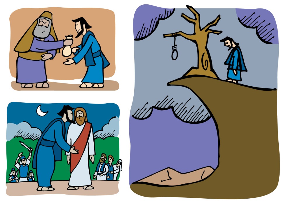 Cartoon Judas and Christ