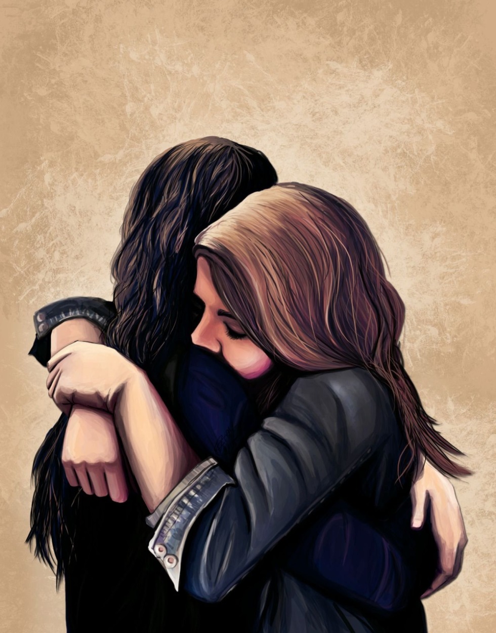 Girls hug