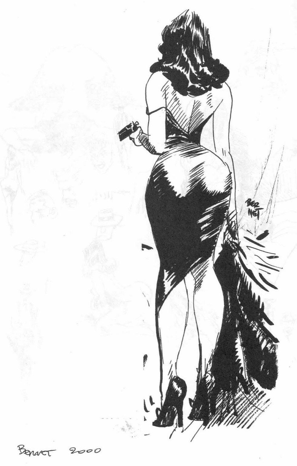 Drawings in mascara female figures