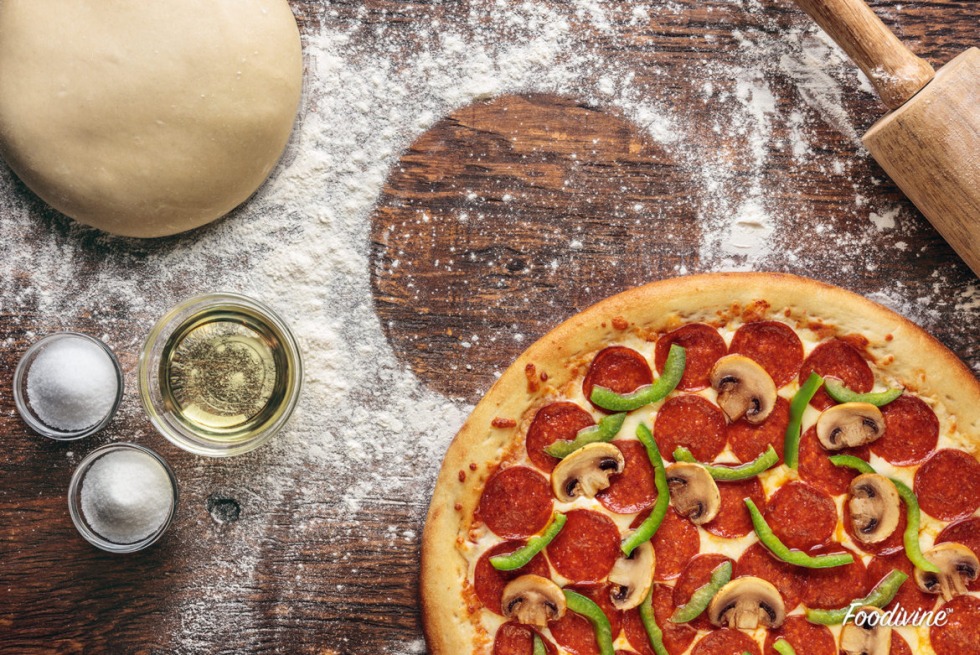 Pizza on the background of a tree