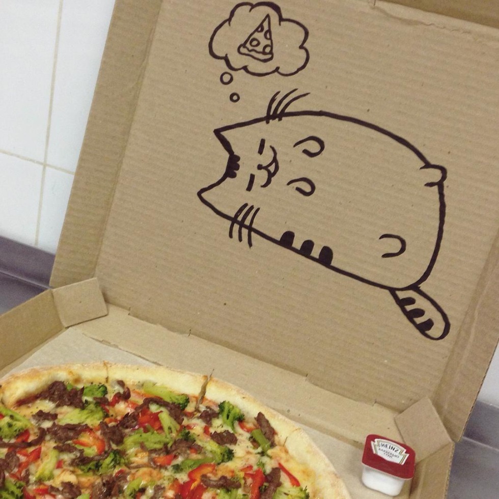 Inscriptions on pizza boxes