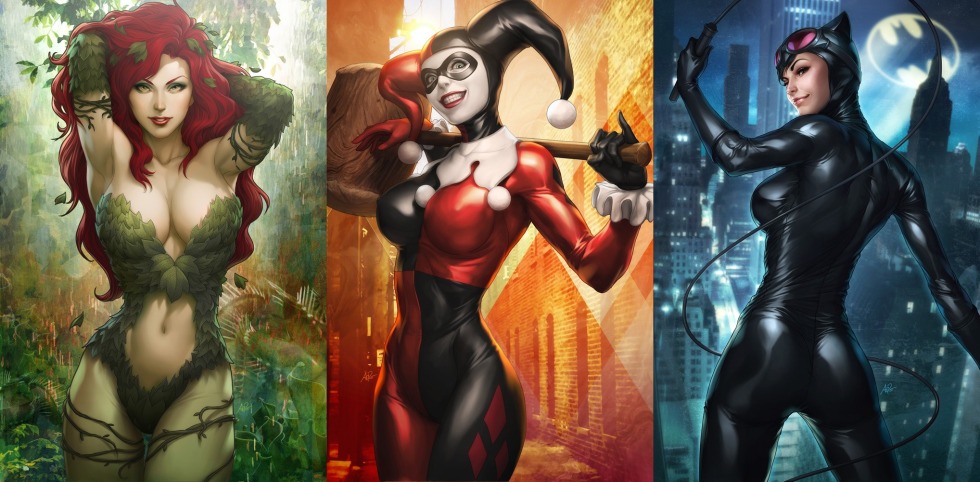 Harley Quinn poisonous ivy and woman cat