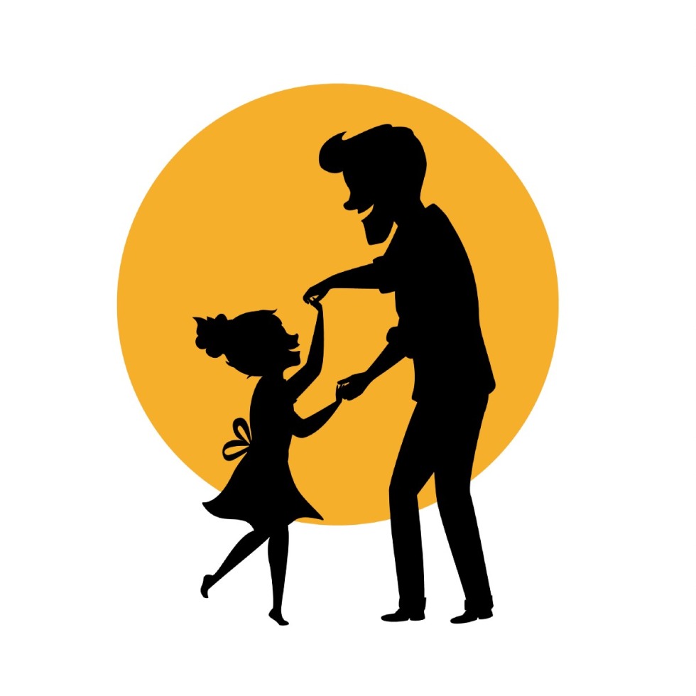 The silhouette of the father and daughter