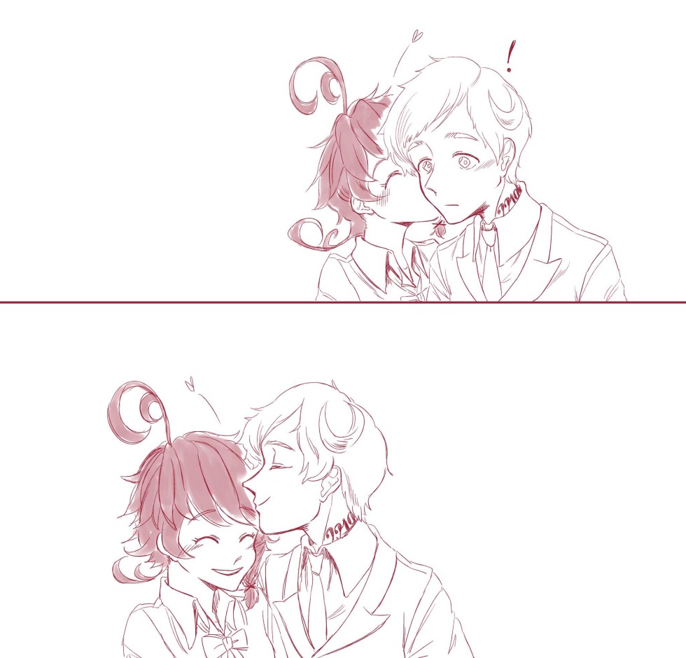 Norman and Emma kiss in anime