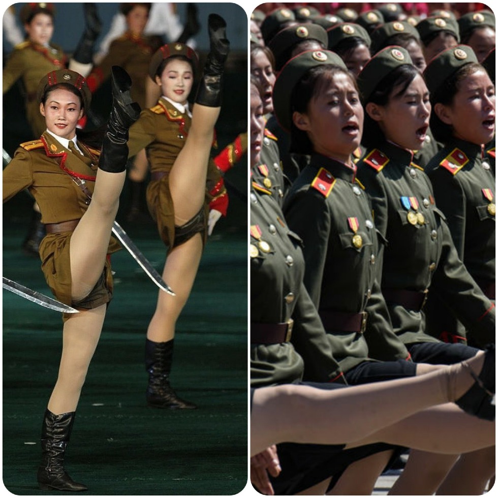 North Korean parade women marching