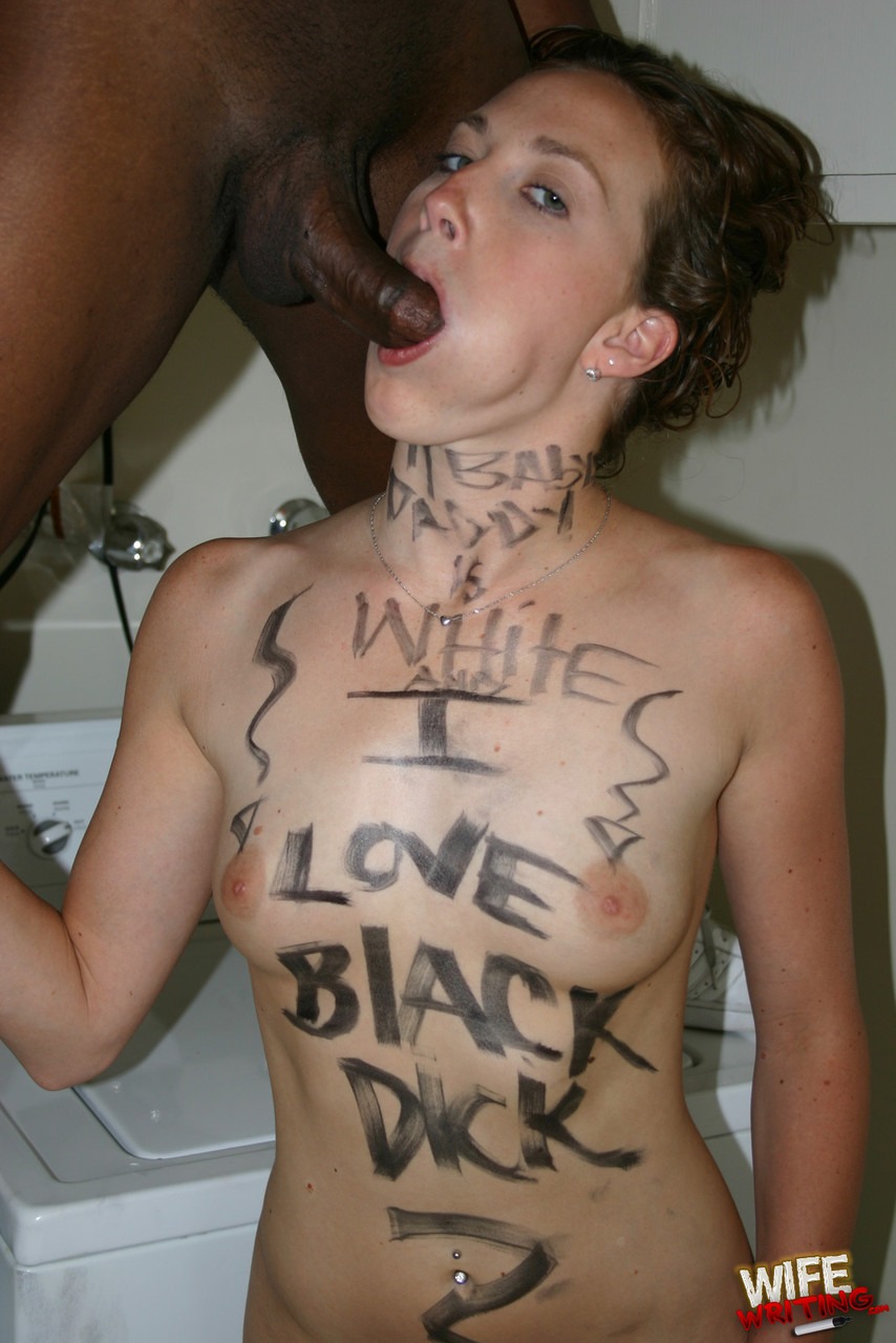 Milf Naked with inscriptions on the body