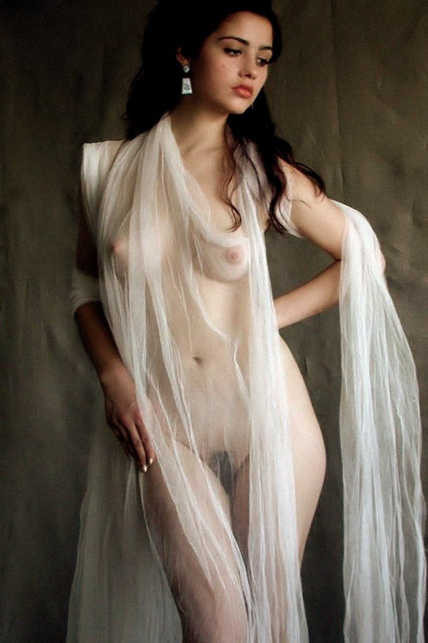 In transparent clothes without panties