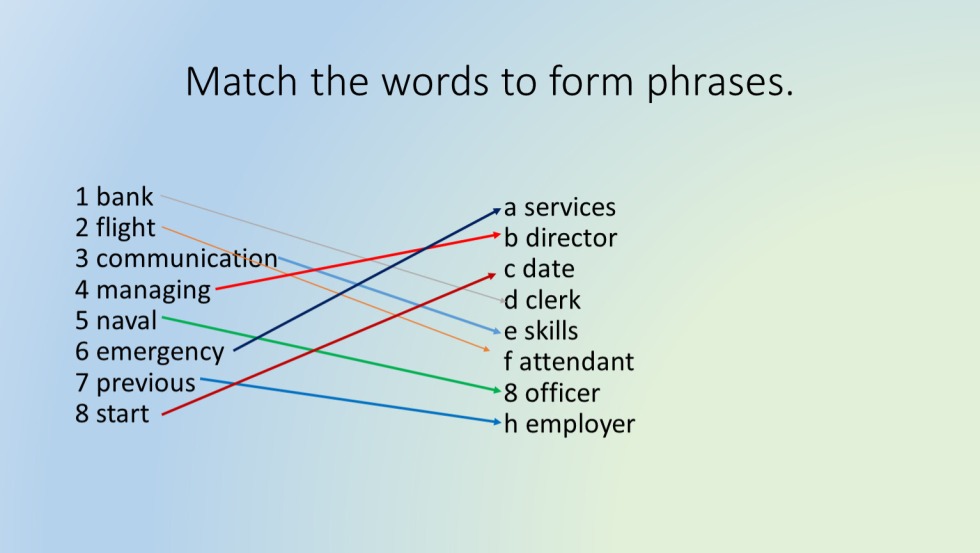 Match The Words Grade 5 English Assignments