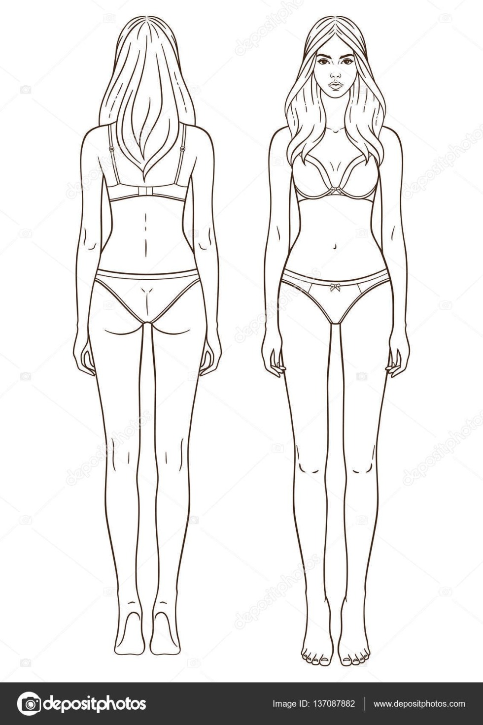 The figure of a woman for sketches in front and back