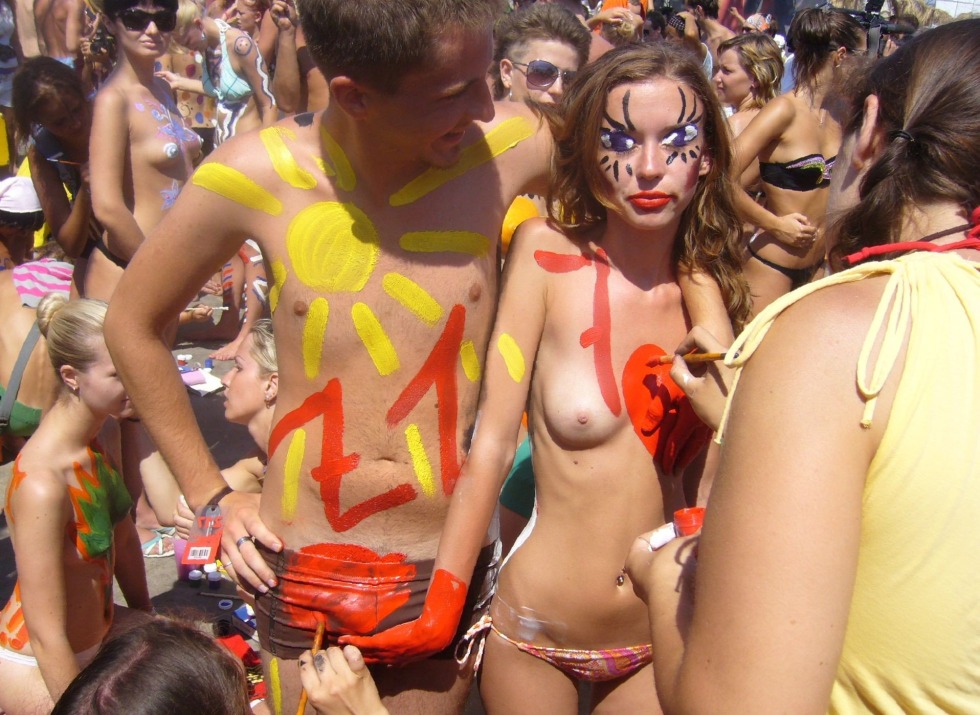 Nudists on the beach Evpatoria