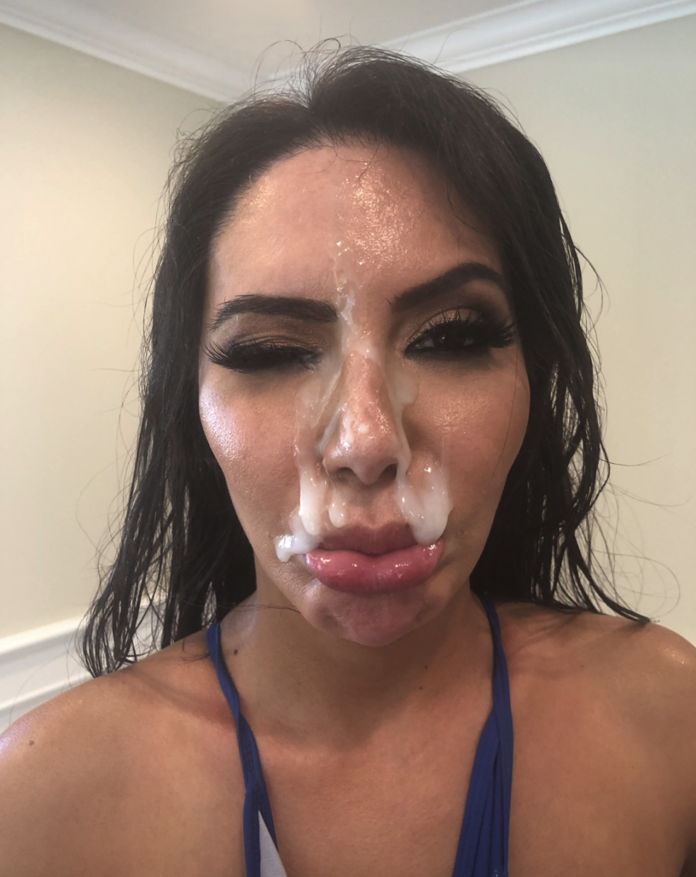 Cum on the face of a connected girl