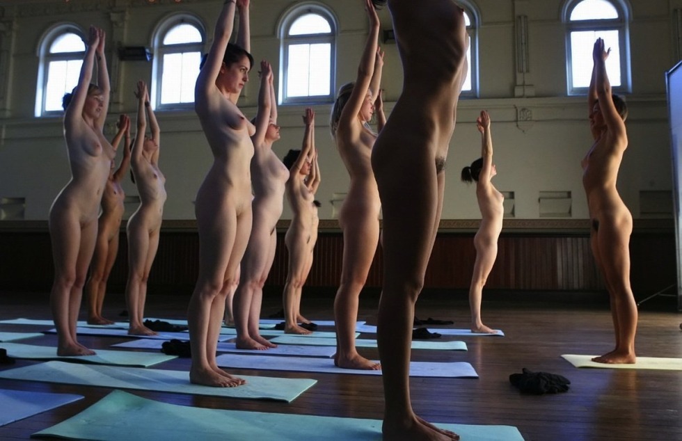 Naked gymnasts in training