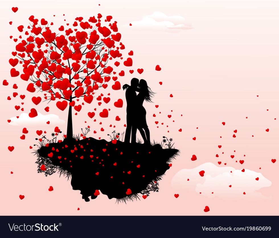 Silhouette in love under a tree