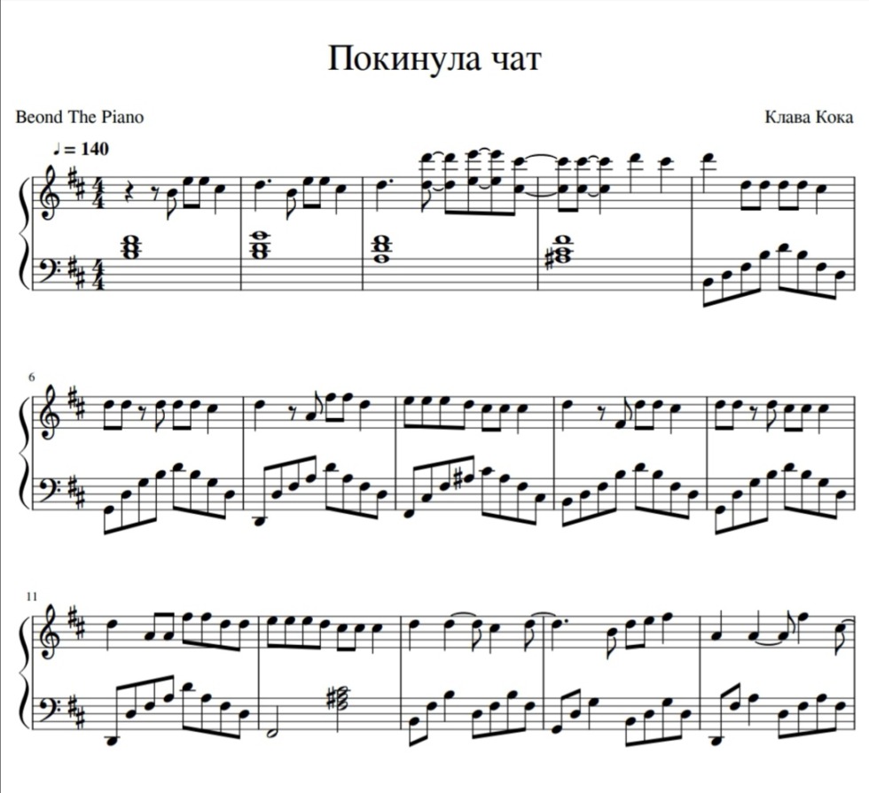 Notes Krash Klava Coca on the piano