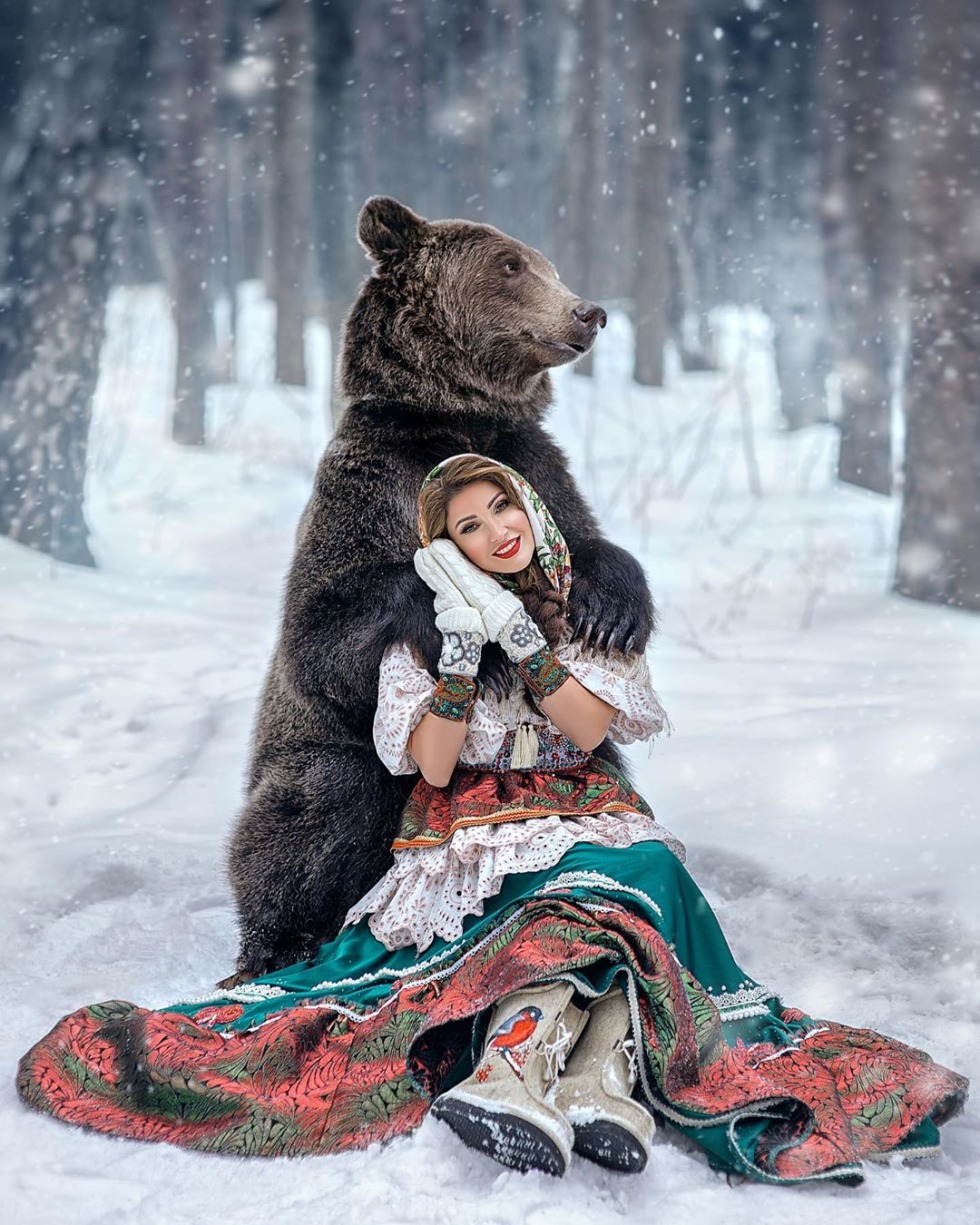 Russian beauty with a bear