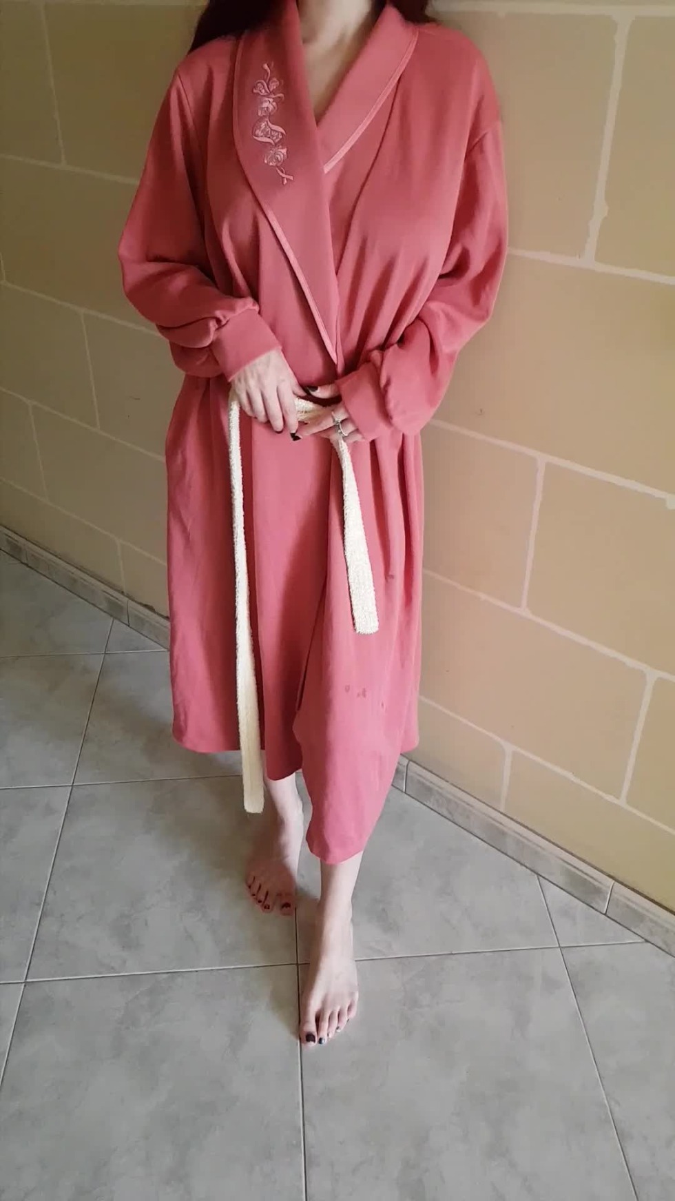 Molly Jane and Alex in a pink robe