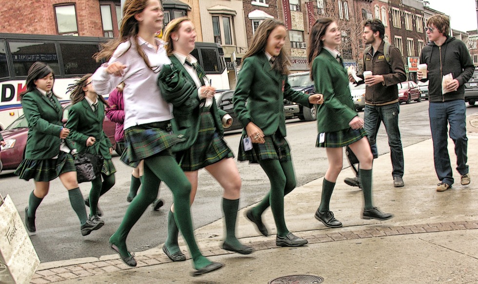 Drunk schoolgirls in pantyhose