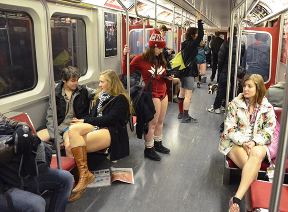 Girl in shorts in the subway