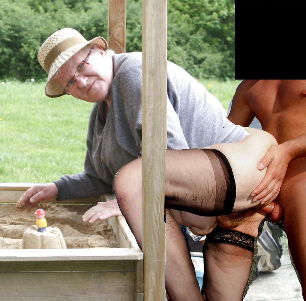 Fucking old women in stockings in nature