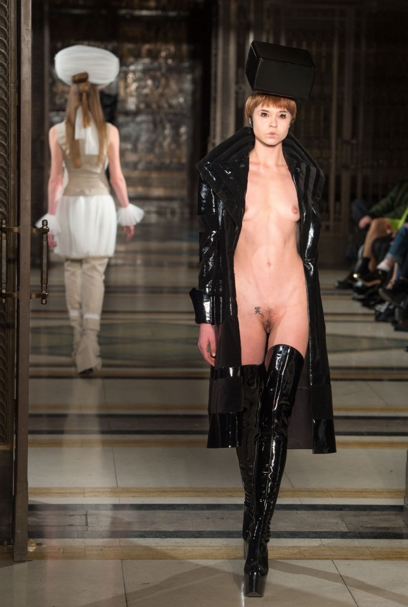 Naked fashion models on the catwalk