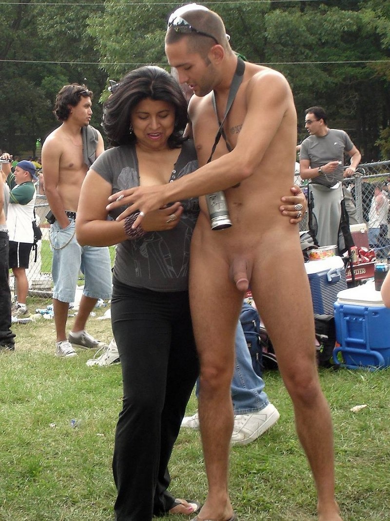 Naked woman among men
