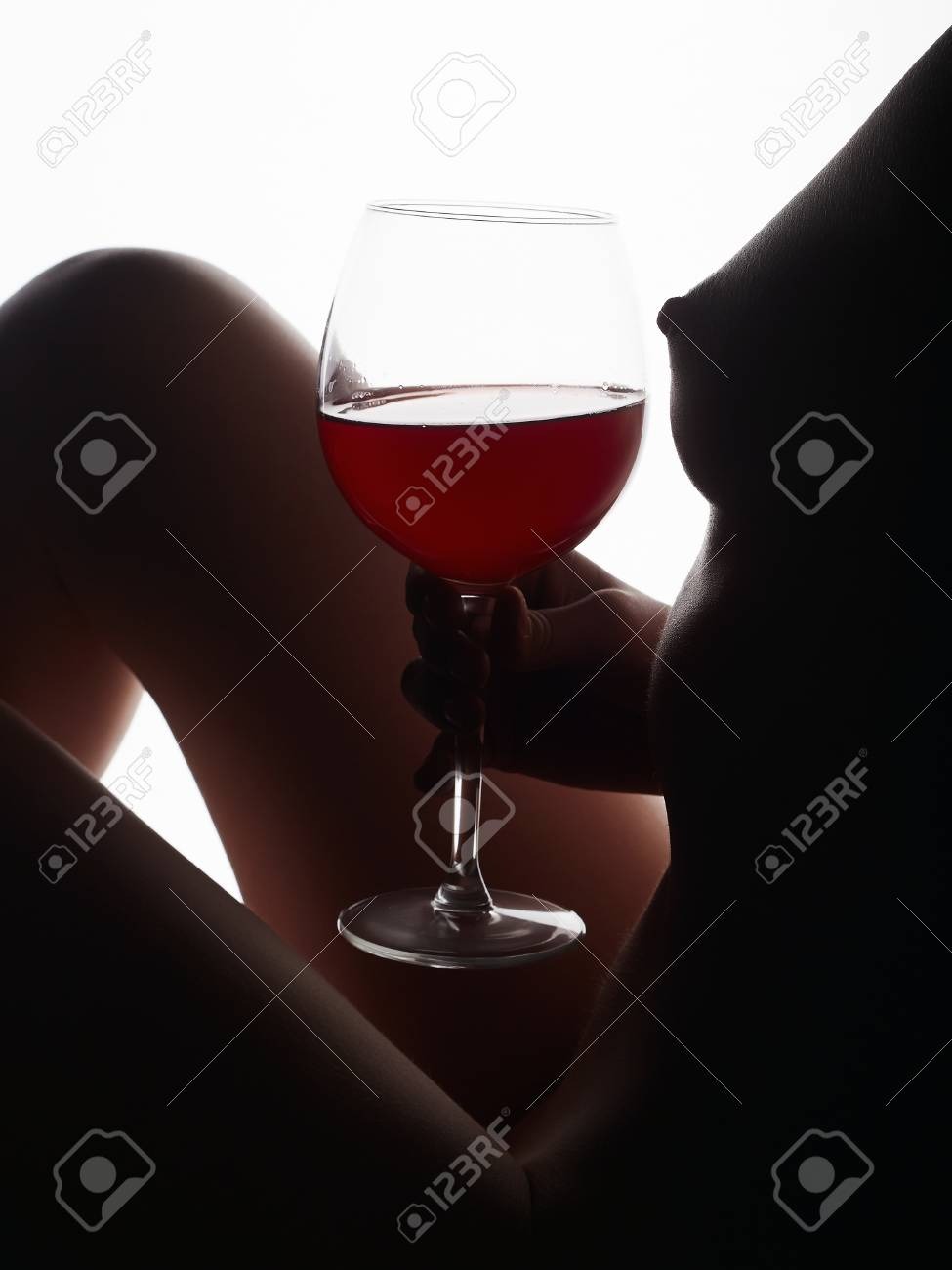 Naked woman red wine