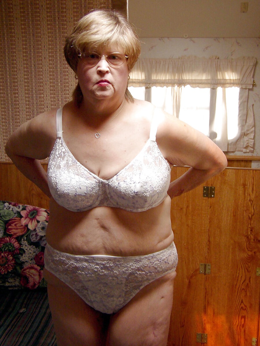 Elderly women in shorts and bra