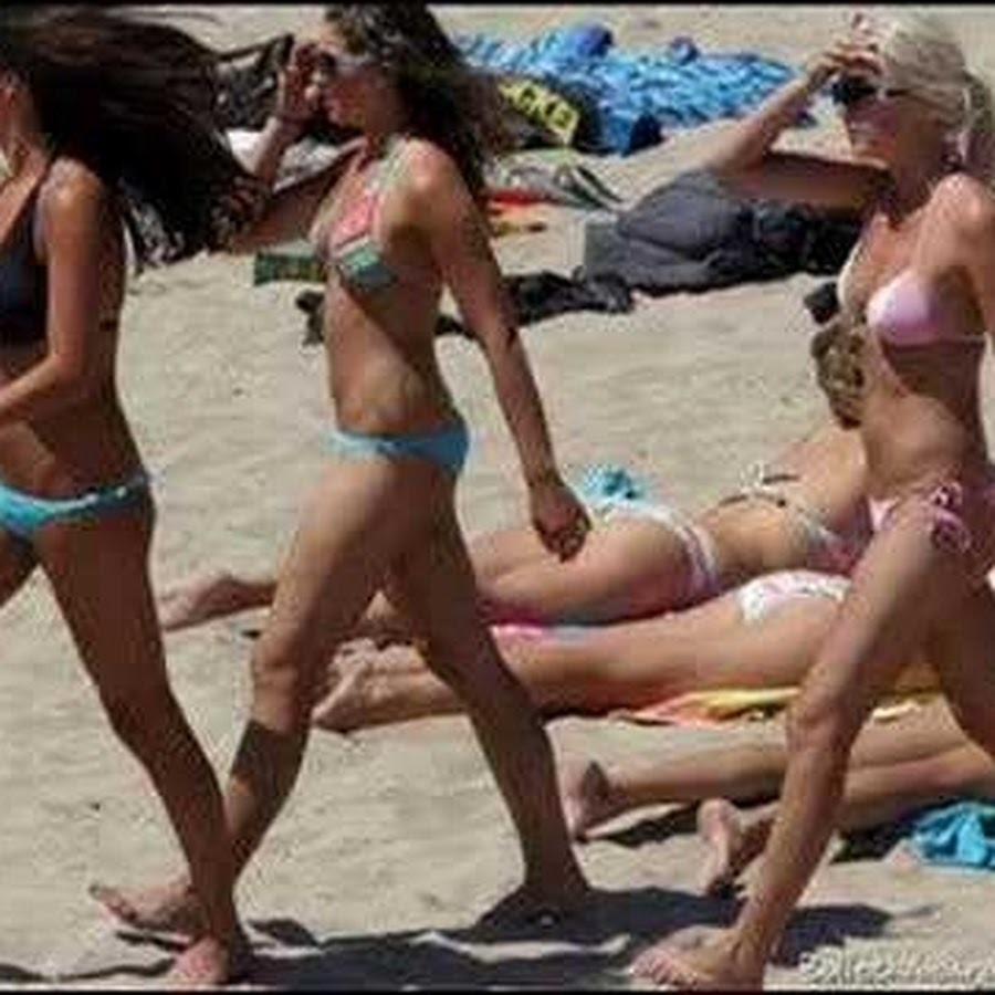 Young girls in thongs on the beach