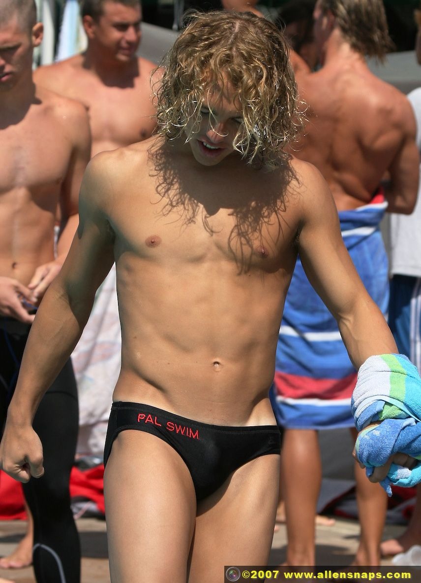 Film boy in swimming trunks