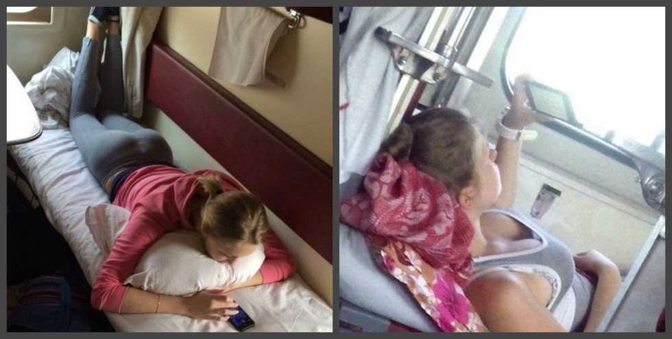 The girl finished on the train