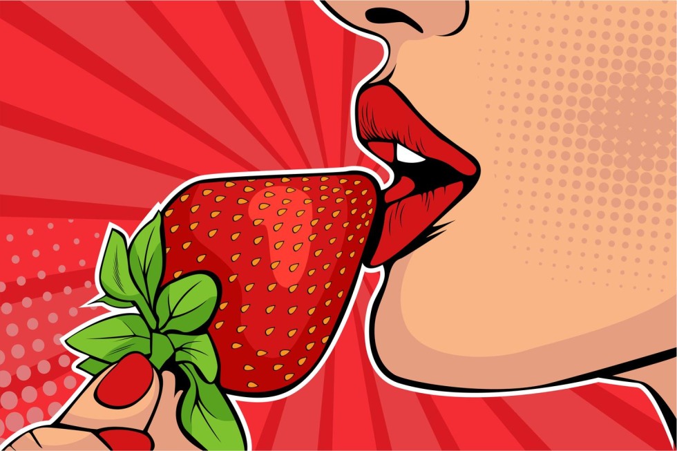 Strawberries in the mouth