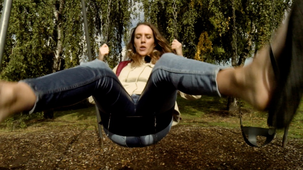 Female pissing in nature