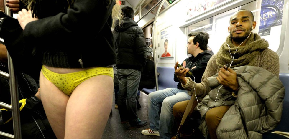 In the subway without pants