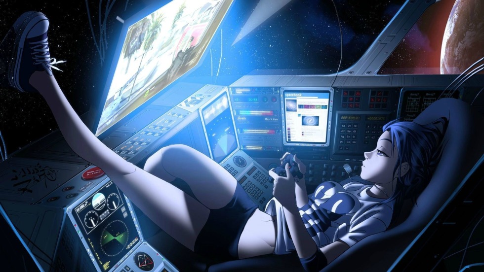 Anime girl on a spaceship